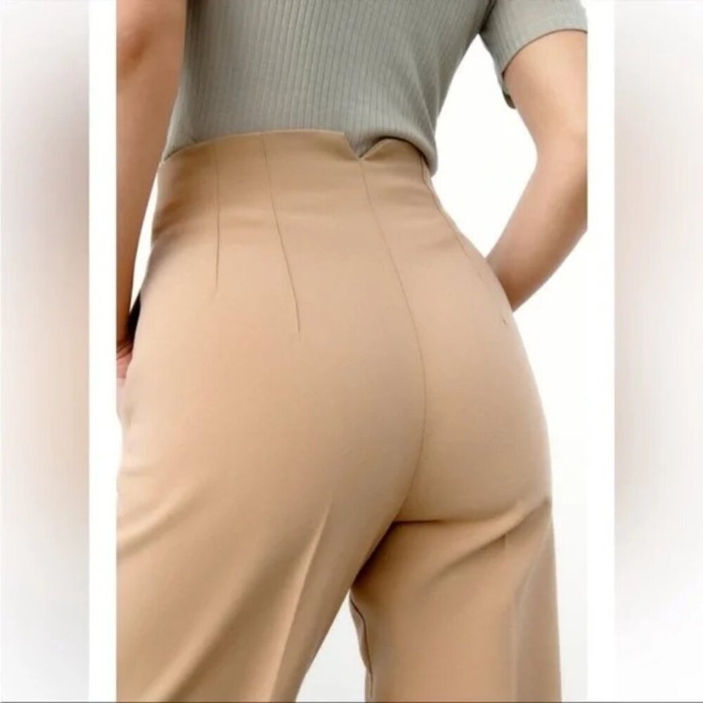ZARA Camel Tan M High Waisted Tailored Trousers Side Pockets - Picture 13 of 14